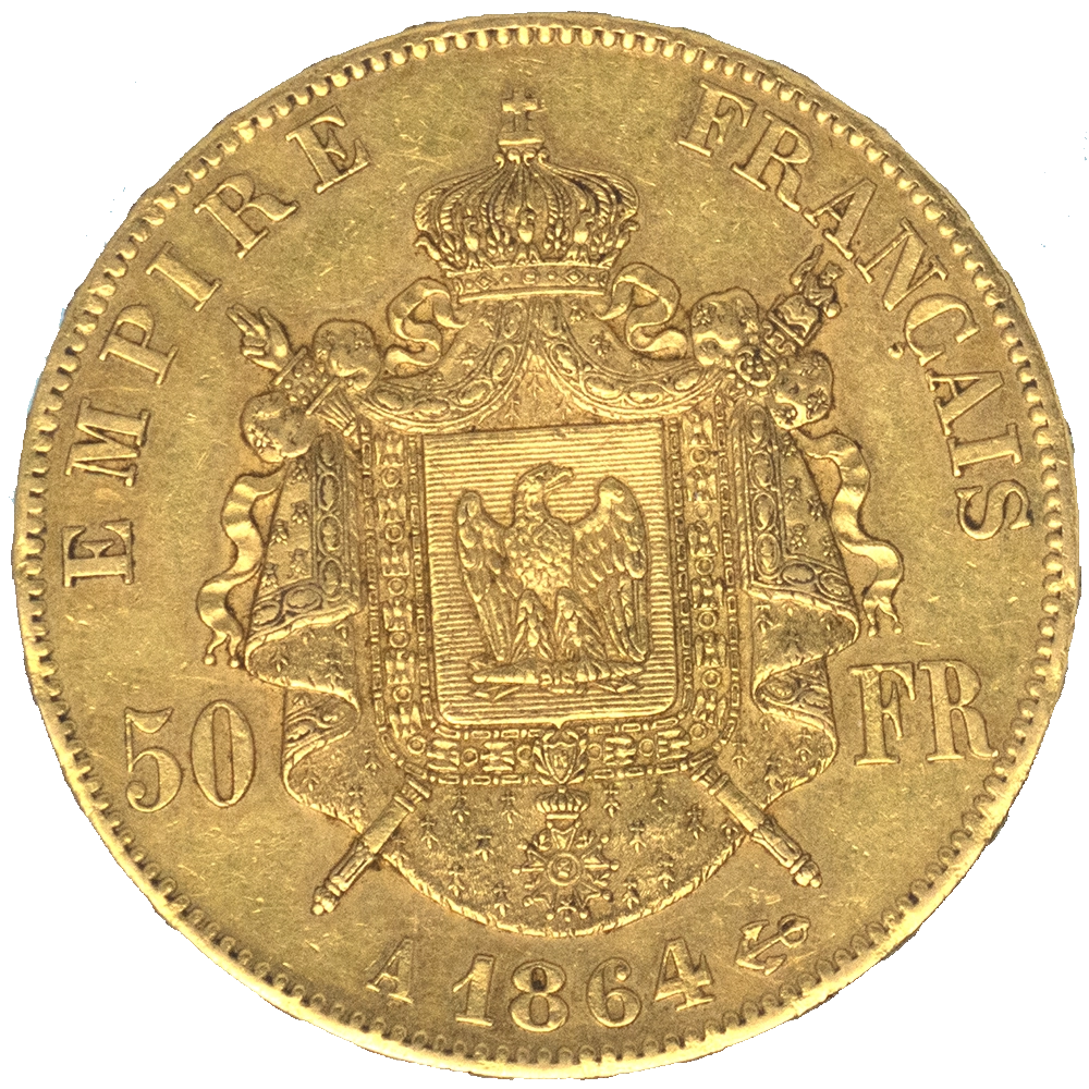 Pièce de monnaie : Second-Empire-50 Francs Napoléon III Tête laurée 1864 Paris