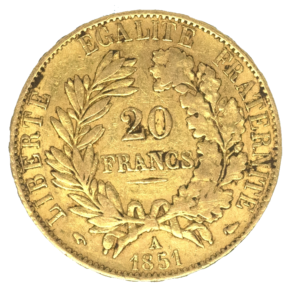 Pièce de monnaie : Troisième République 20 Francs Cérès 1851 Paris