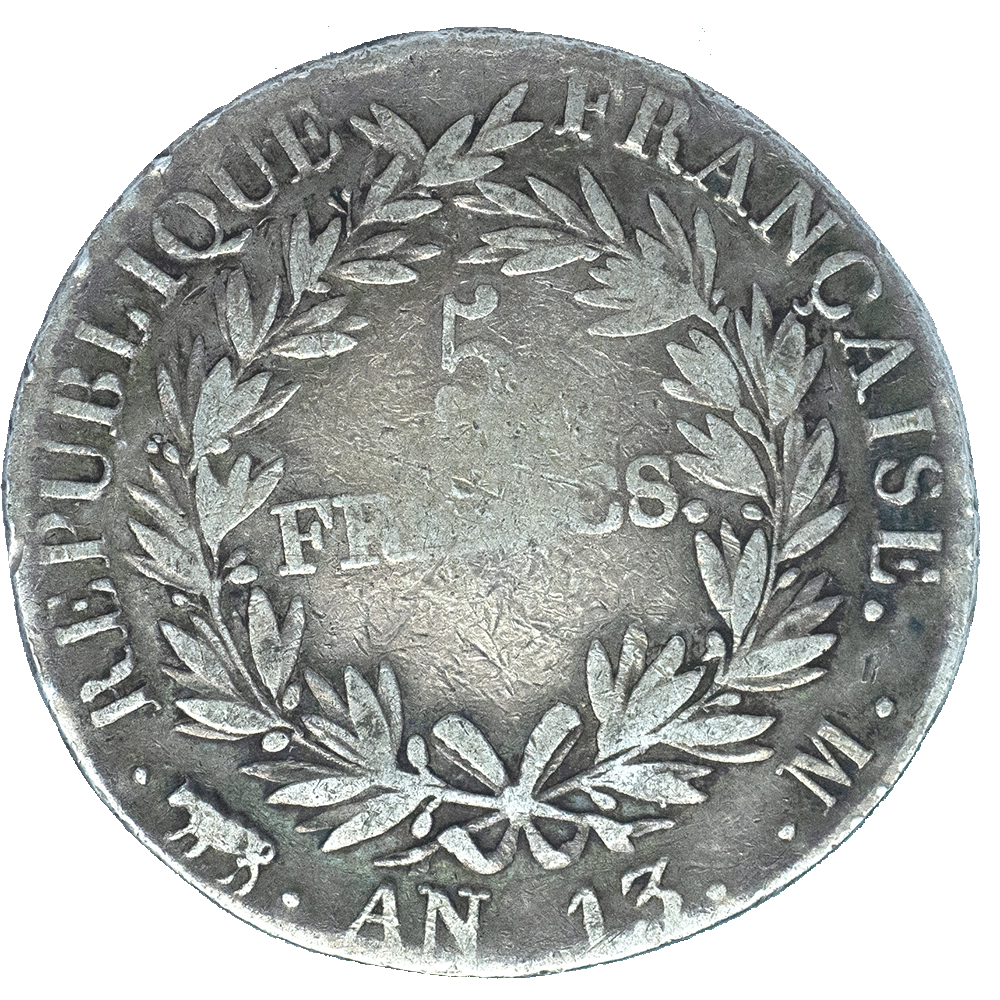 Pièce de monnaie : Premier-Empire Napoléon Ier-5 Francs l'an 13 (1804) Toulouse
