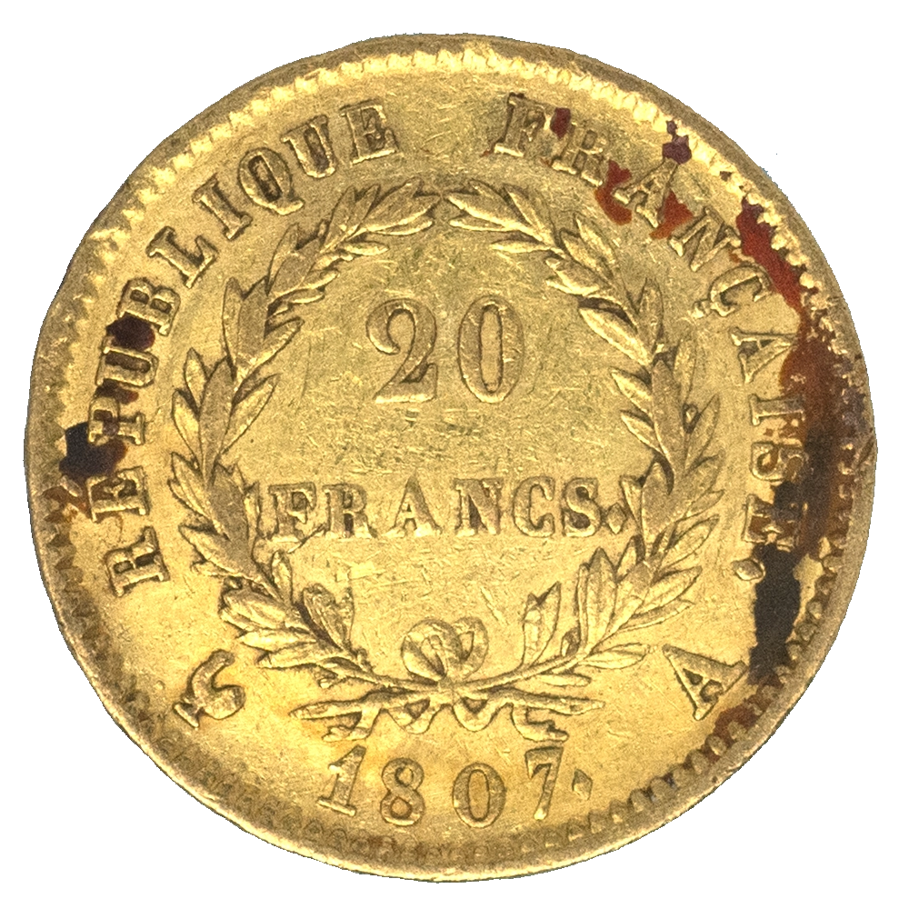 Pièce de monnaie : Premier Empire 20 Francs Napoléon Ier 1807 Paris
