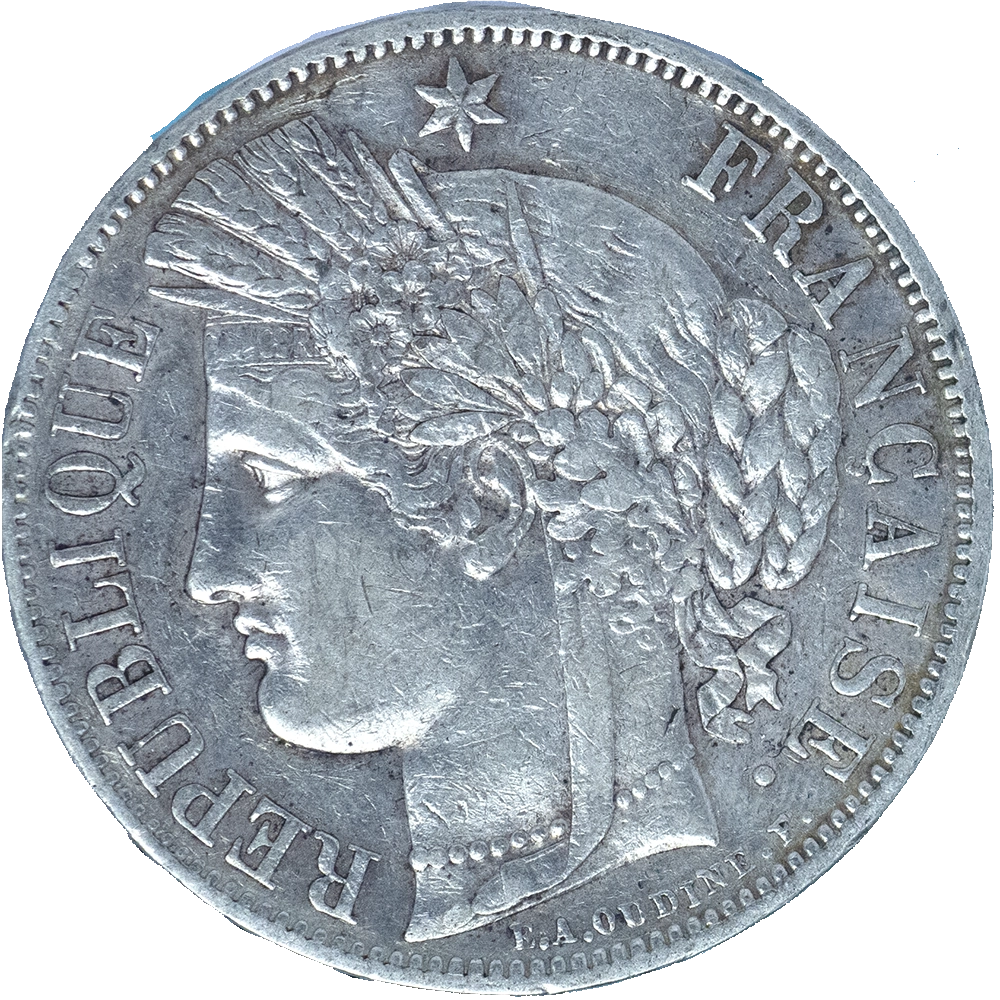 Pièce de monnaie : Deuxième République-5 Francs Cérès 1850 Strasbourg