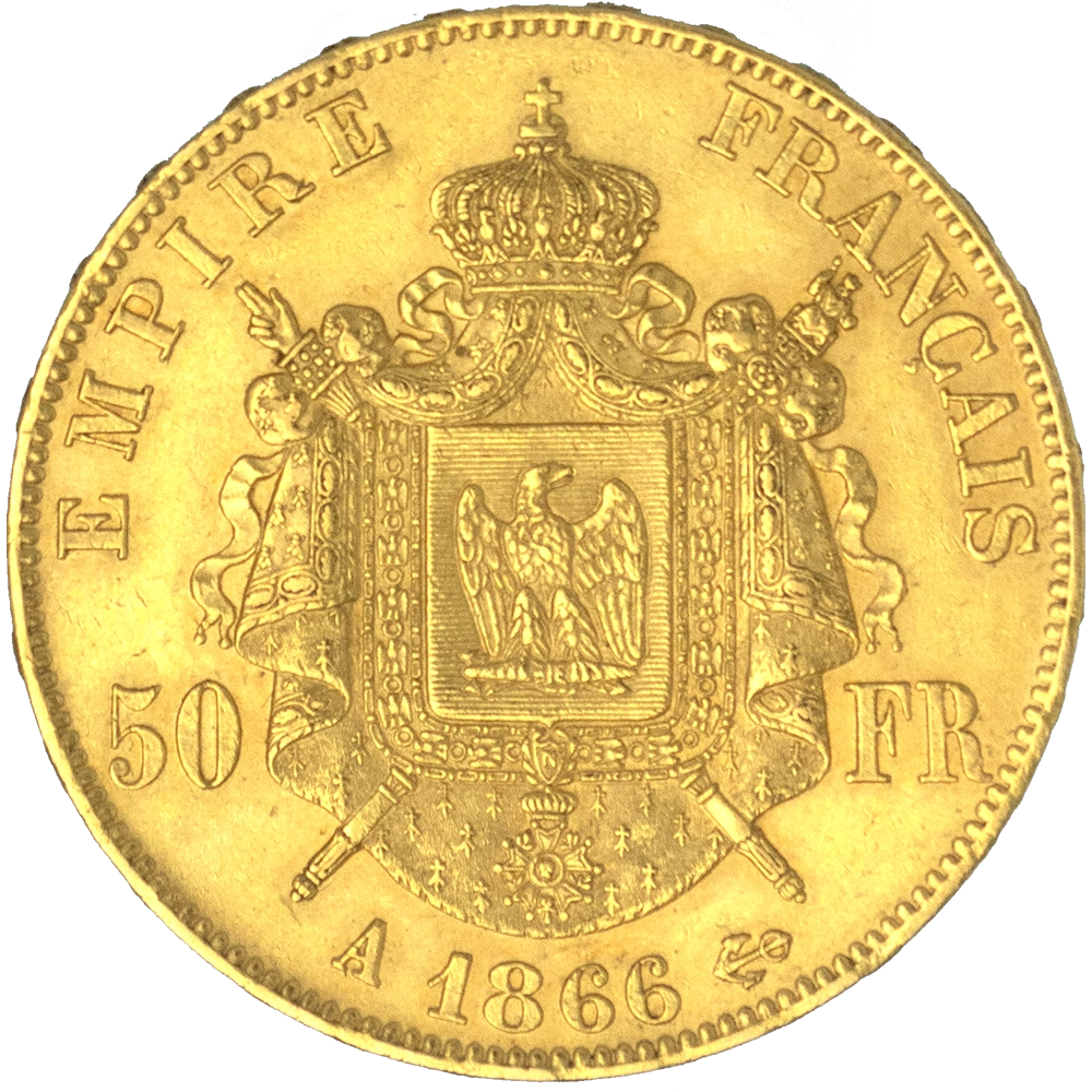 Pièce de monnaie : Second-Empire-50 Francs Napoléon III Tête laurée 1866 Paris