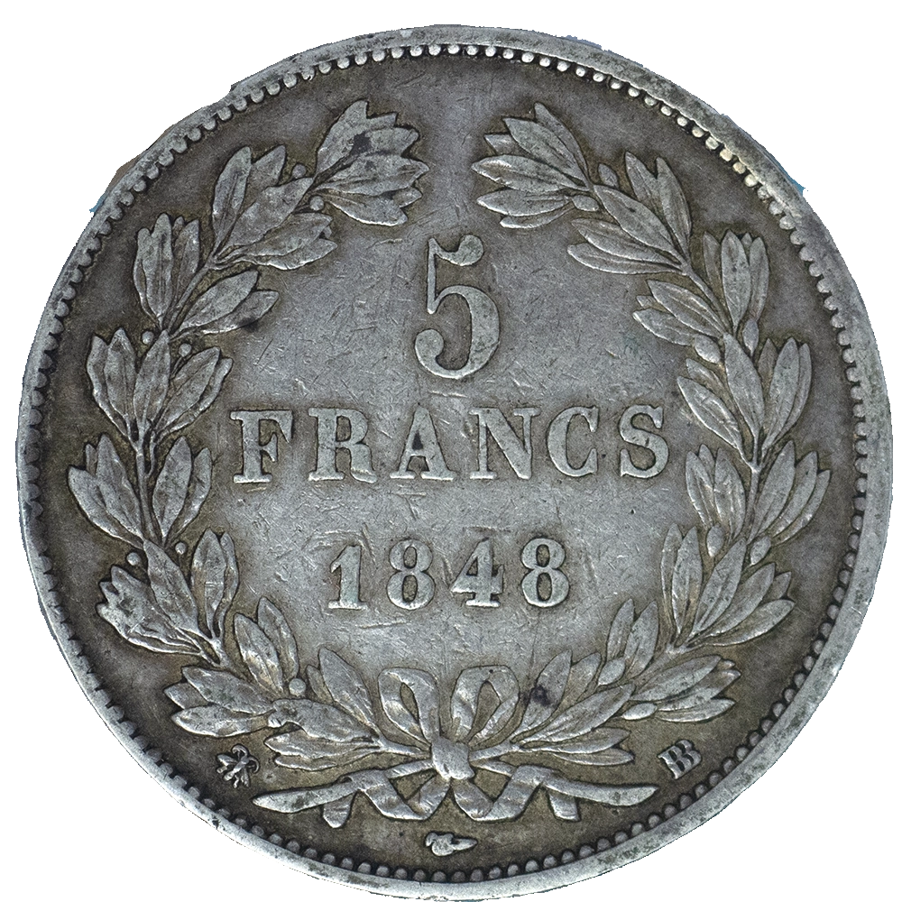 Pièce de monnaie : Louis-Philippe-5 Francs 1848 Strasbourg