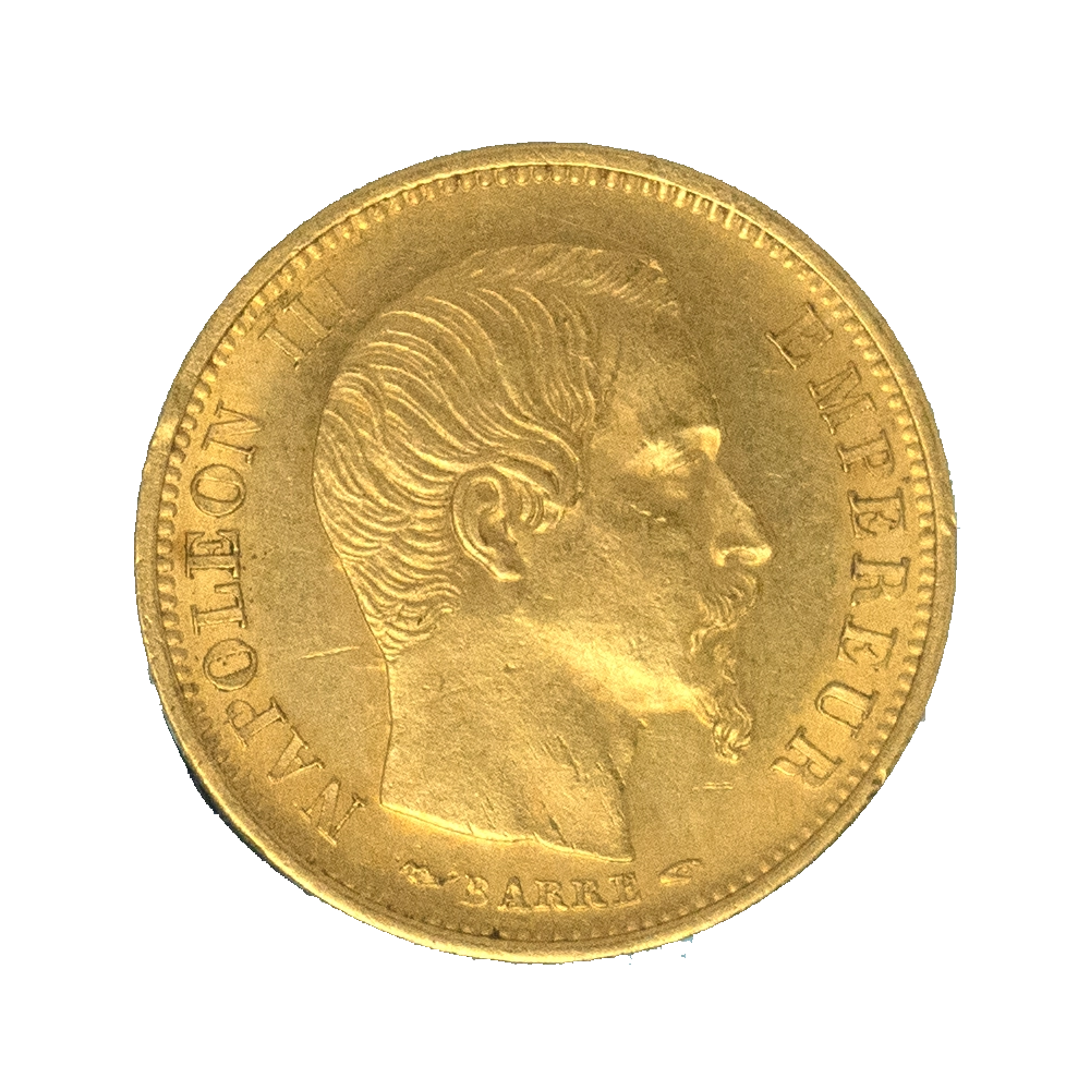 Pièce de monnaie : Second-Empire-10 Francs Or Napoléon III petit module, Tête Nue 1854 Paris Tranche lisse
