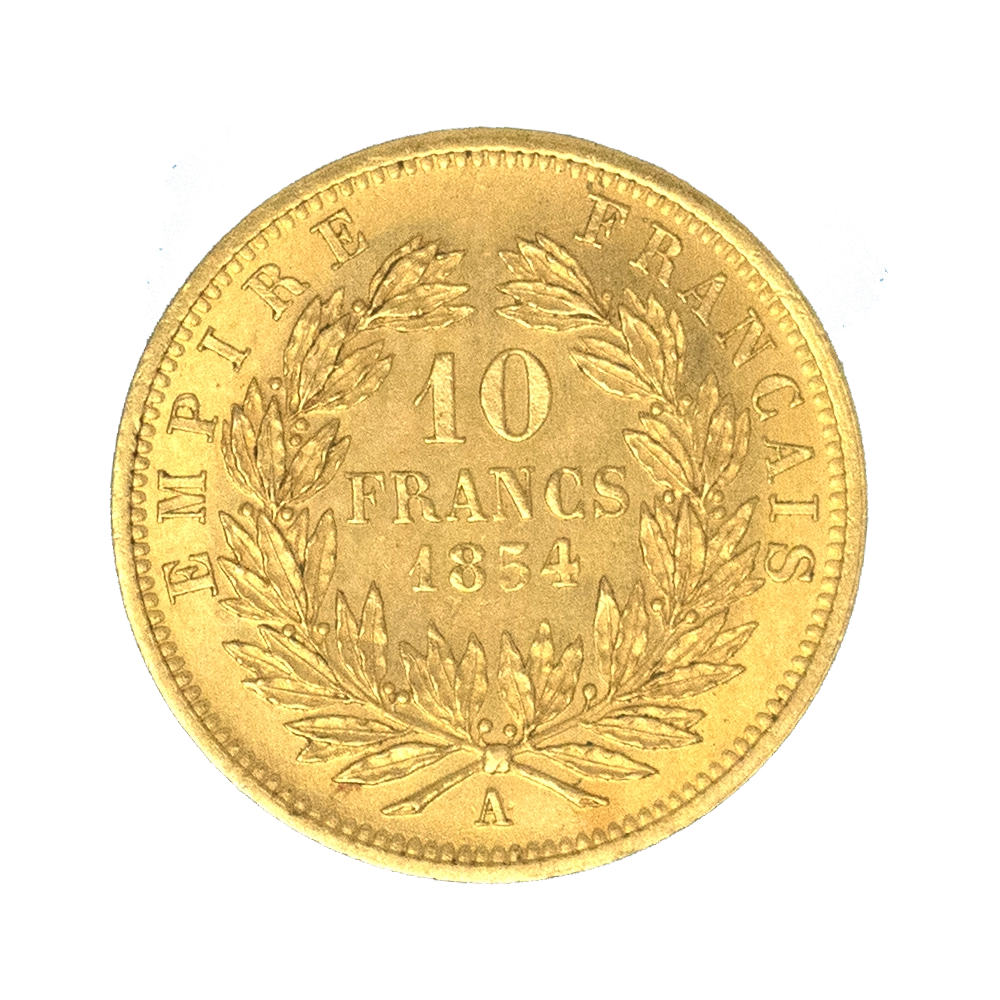 Pièce de monnaie : Second-Empire-10 Francs Or Napoléon III petit module, Tête Nue 1854 Paris Tranche lisse