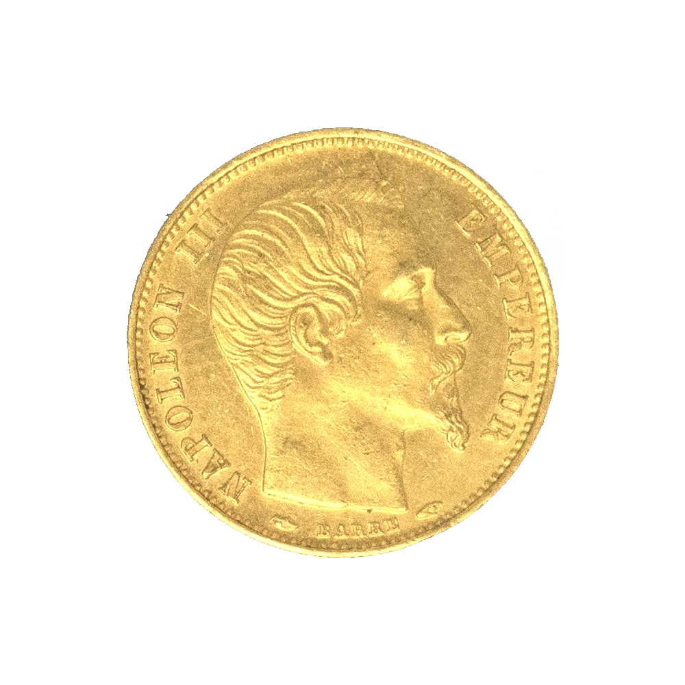 Pièce de monnaie : Second-Empire-5 francs or Napoléon III tranche striée petit module 1854 Paris