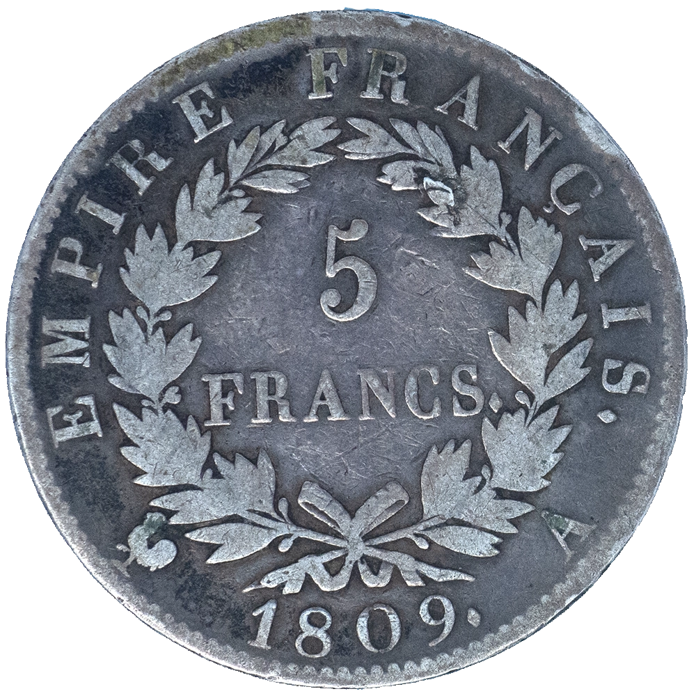 Pièce de monnaie : Premier-Empire Napoléon Ier-5 Francs 1809 Paris