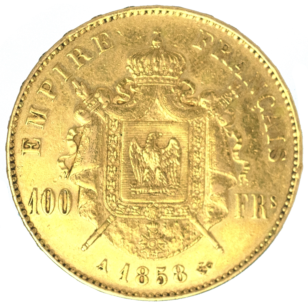 Pièce de monnaie : Second Empire - 100 Francs Napoléon III Tête Nue 1858 Paris