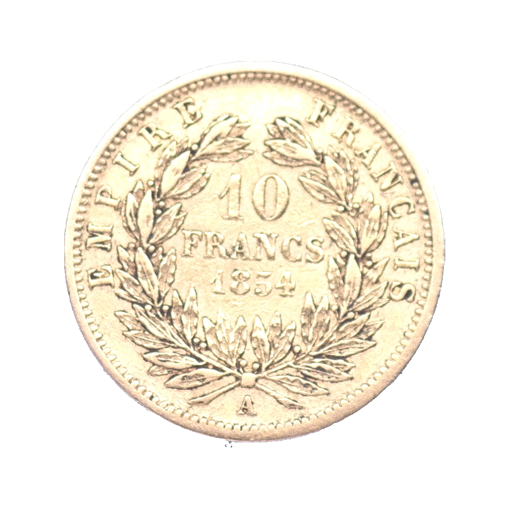 Pièce de monnaie : Second-Empire-10 Francs petit module tranche lisse Napoléon III tête nue 1854 Paris