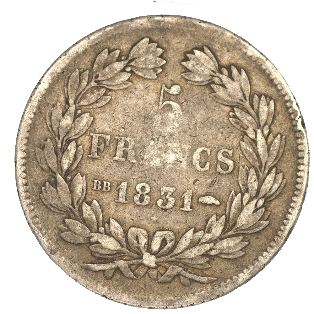 Pièce de monnaie : Louis-Philippe-5 Francs 1831 Strasbourg tranche en creux