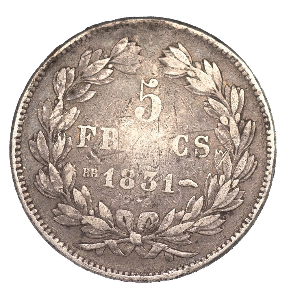 Pièce de monnaie : Louis-Philippe-5 Francs 1831 Strasbourg tranche en creux