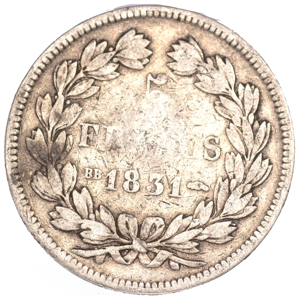 Pièce de monnaie : Louis-Philippe-5 Francs 1831 Strasbourg tranche en creux