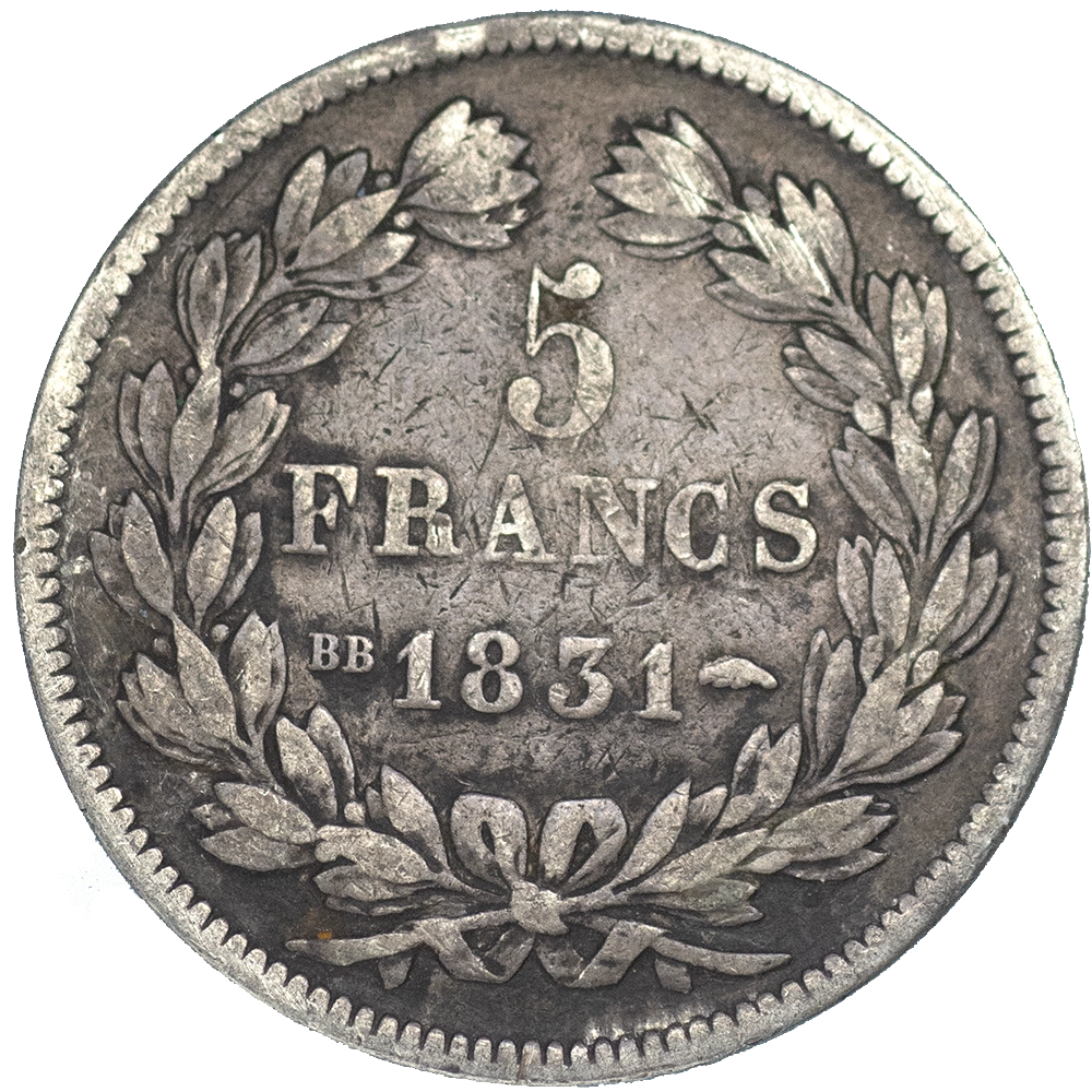 Pièce de monnaie : Louis-Philippe-5 Francs 1831 Strasbourg tranche en creux