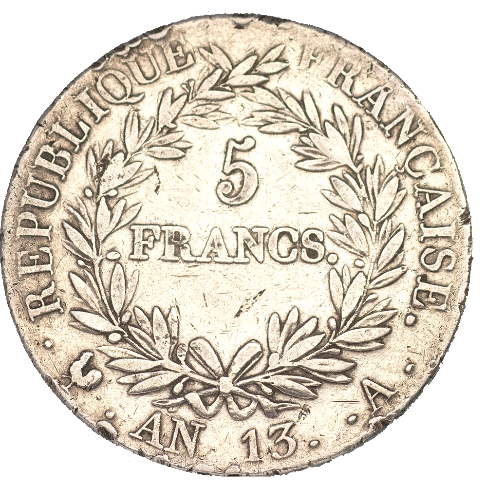 Pièce de monnaie : Premier-Empire Napoléon Ier-5 Francs l'an 13 (1804) Paris