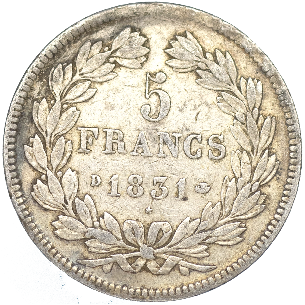 Pièce de monnaie : Louis-Philippe-5 Francs 1831 Lyon tranche en creux
