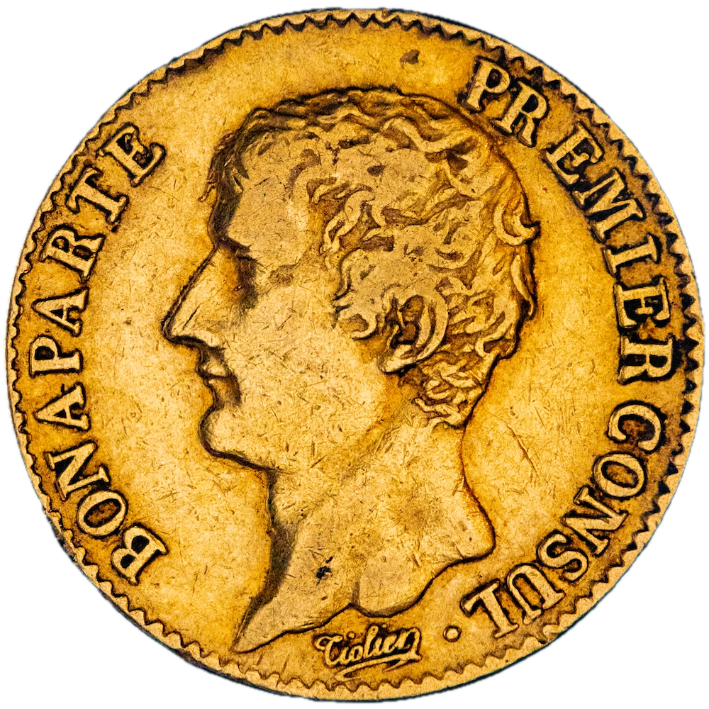 Pièce de monnaie : Premier-Empire-20 Francs Bonaparte premier consul tête nue an 12 (1804) Paris