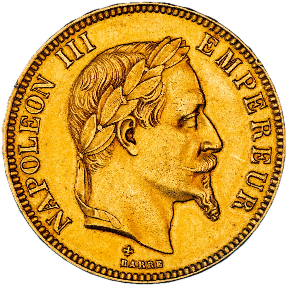Pièce de monnaie : Second-Empire-100 Francs Napoléon III tête laurée 1867 Strasbourg