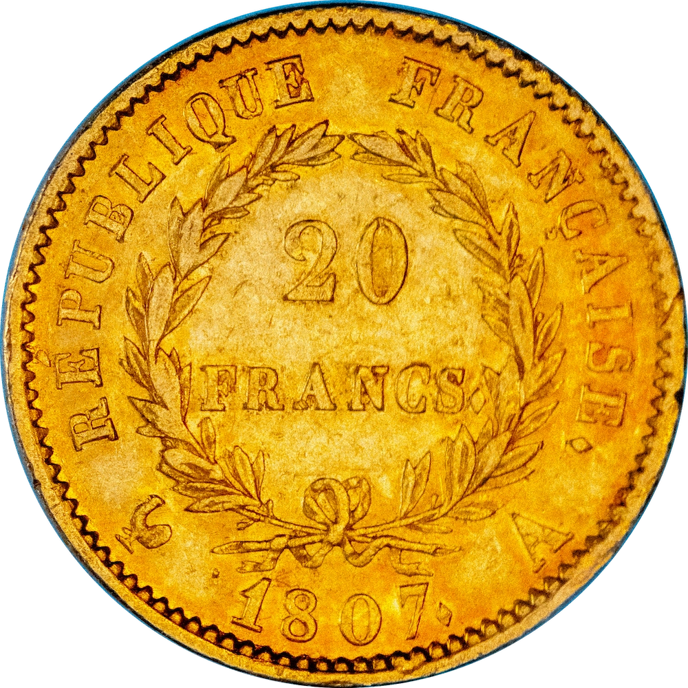 Premier-Empire-20 Francs Napoléon Ier Tête nue 1807 Paris