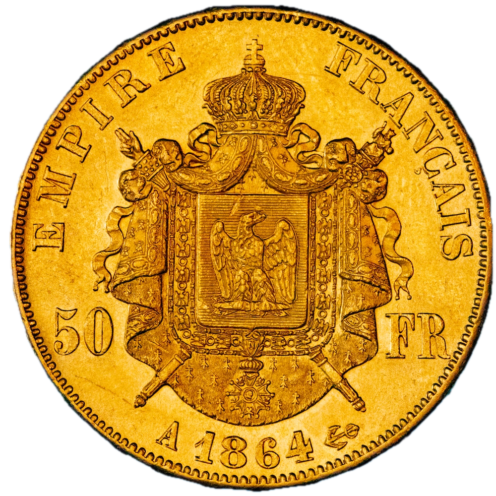 Pièce de monnaie : Second-Empire-50 Francs Napoléon III Tête laurée 1864 Paris