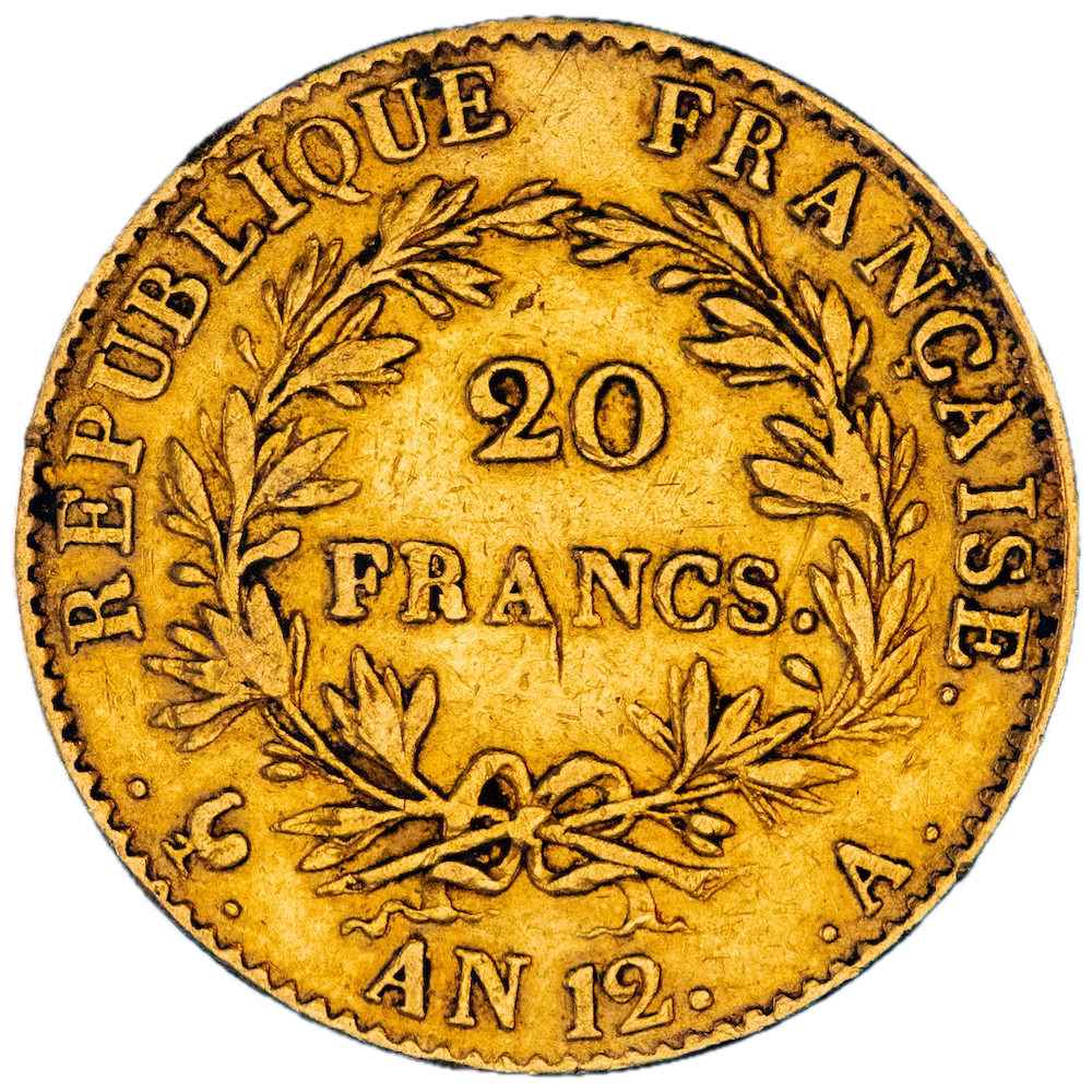 Pièce de monnaie : Premier-Empire-20 Francs Bonaparte premier consul tête nue an 12 (1804) Paris