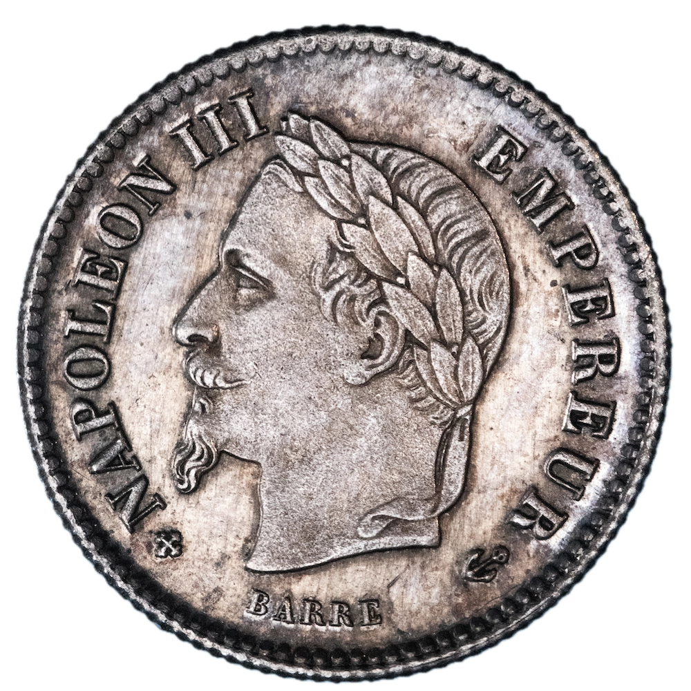 Pièce de monnaie : Second-Empire-Napoléon III tête laurée 20 centimes 1867 Strasbourg