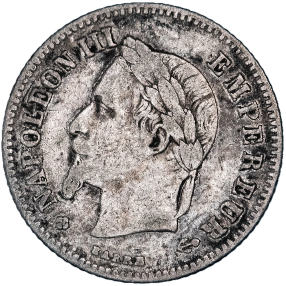 Pièce de monnaie : Second-Empire-Napoléon III tête laurée 20 centimes 1866 Strasbourg