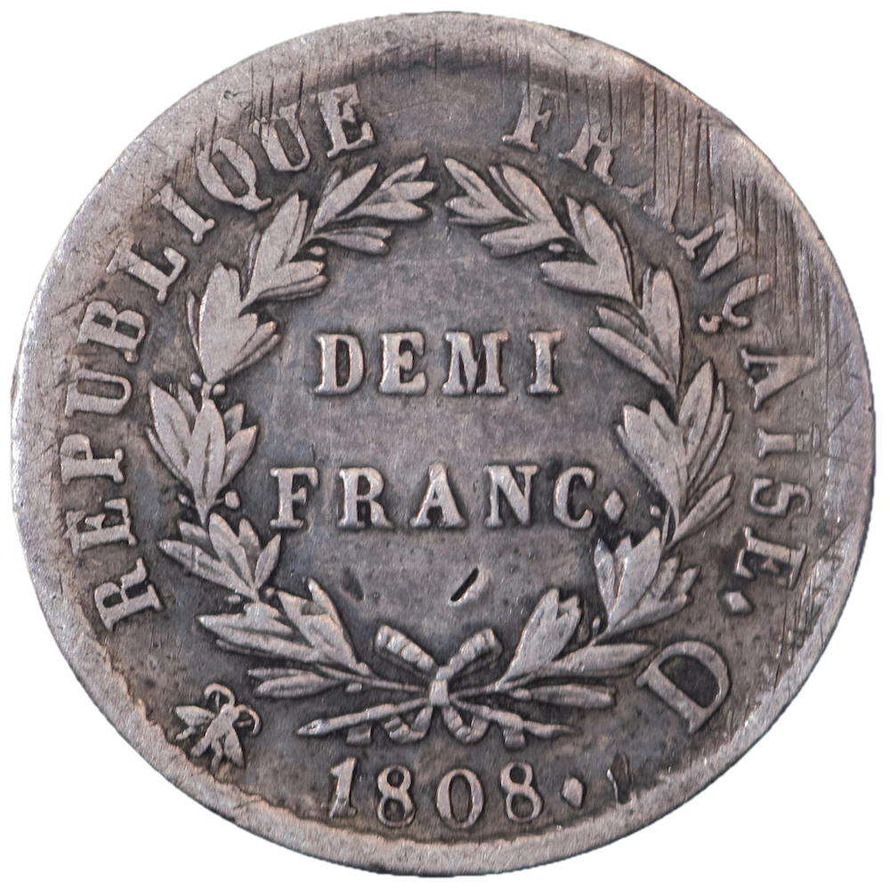 Premier Empire 1/2 franc Napoléon 1er 1808 Lyon