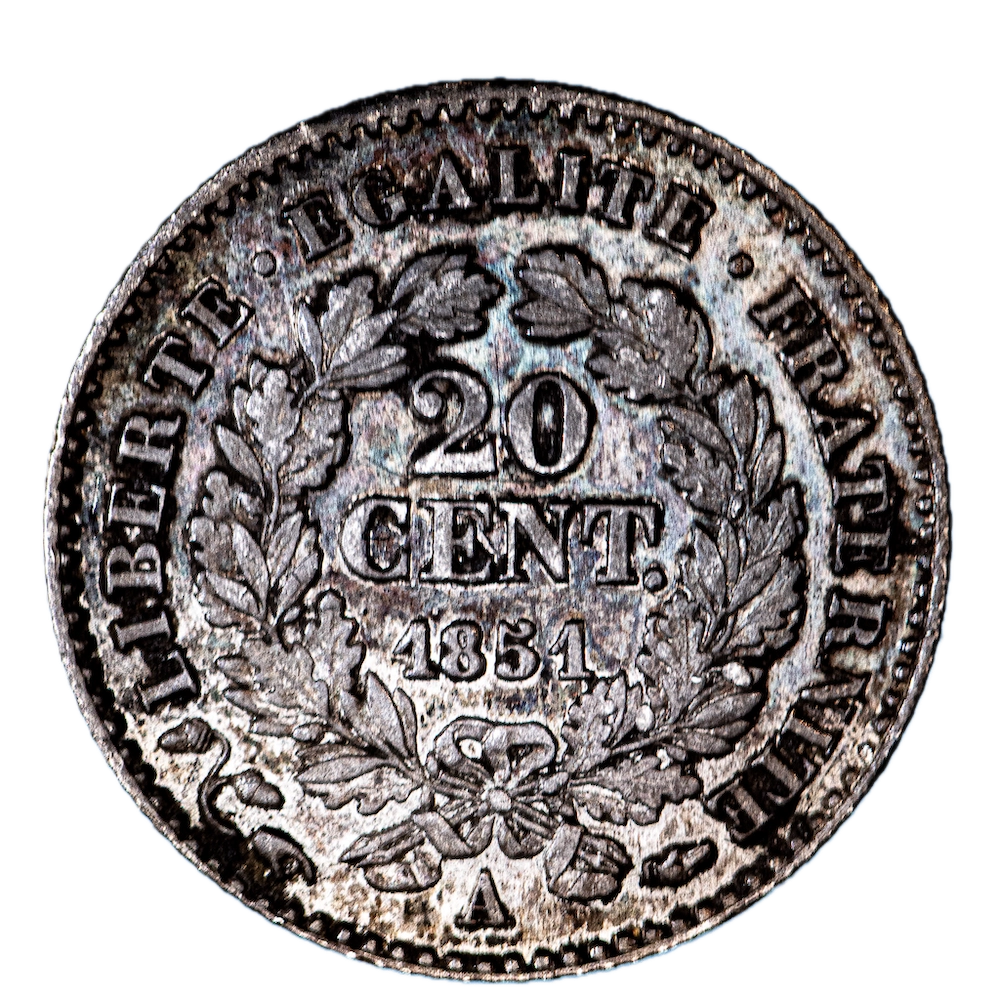 Pièce de monnaie : II ème République-20 centimes cérès 1851 Paris