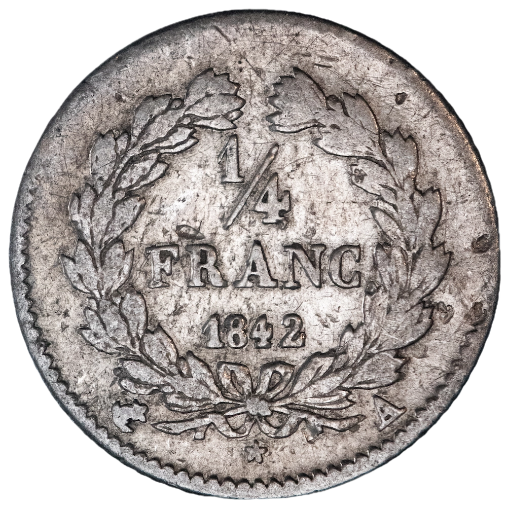 Pièce de monnaie : Louis-Philippe-Quart de Franc 1842 Paris