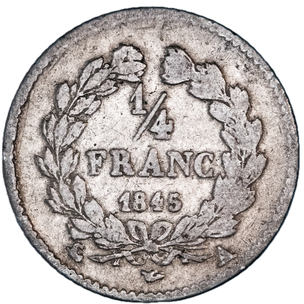 Pièce de monnaie : Louis-Philippe-Quart de Franc 1845 Paris