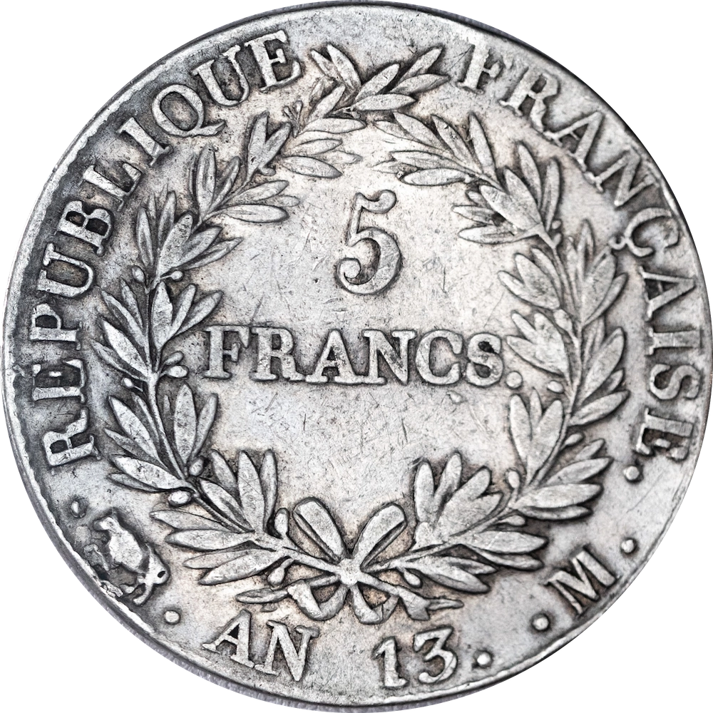 Premier Empire 5 francs Napoléon empereur An 13 Toulouse
