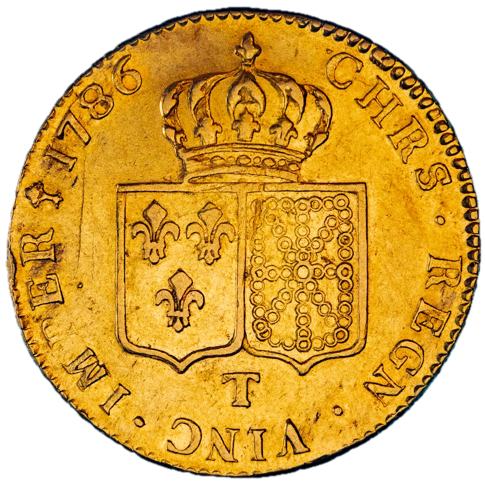 Pièce de monnaie : Louis XVI-Double louis d'or aux écus accolés 1786 Nantes