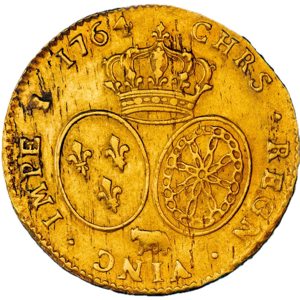 Royaume de France Louis XV Double louis d'or aux écus accolés 1764 Pau