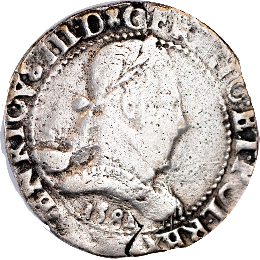 Pièce de monnaie : Henri III-Franc au col plat 1581