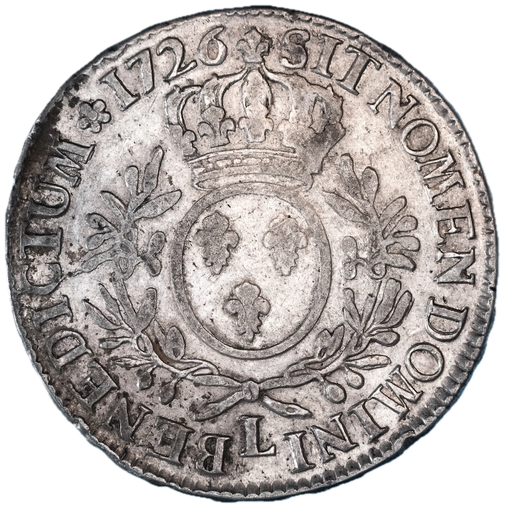 Pièce de monnaie : Louis XV-Écu aux branches d'olivier 1726 Bayonne