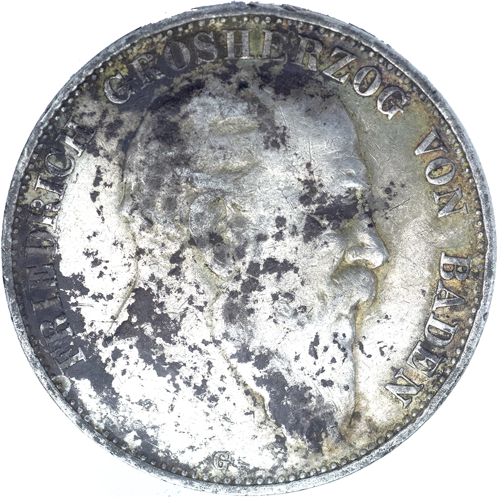 Pièce de monnaie : Allemagne-Grand-Duché de Bade-5 mark Frédéric Ier 1902 Karlsruhe