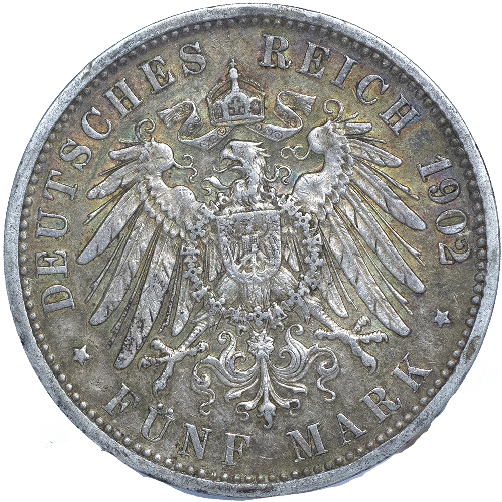 Pièce de monnaie : Allemagne-Grand-Duché de Bade-5 mark Frédéric Ier 1902 Karlsruhe