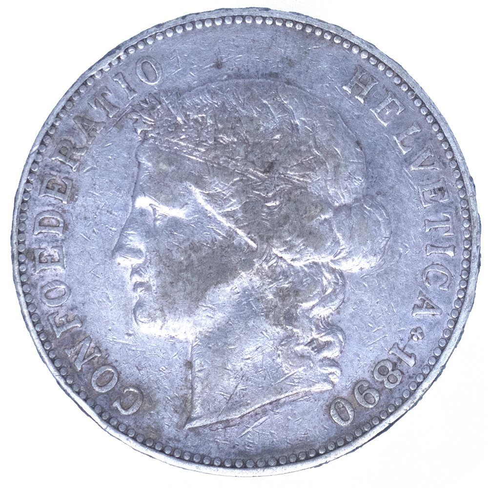 Pièce de monnaie : Suisse-5 Francs Confédération Helvétique 1890 Berne