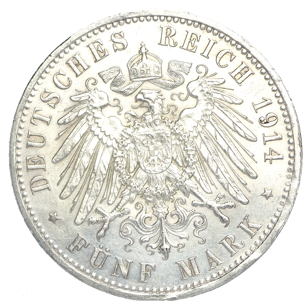 Pièce de monnaie : Allemagne-Royaume de Prusse Guillaume II 5 Mark 1914 Berlin
