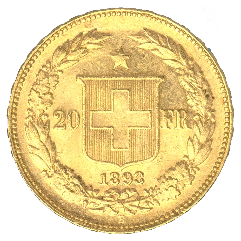 Pièce de monnaie : Suisse-20 Francs Helvétia 1893 Berne