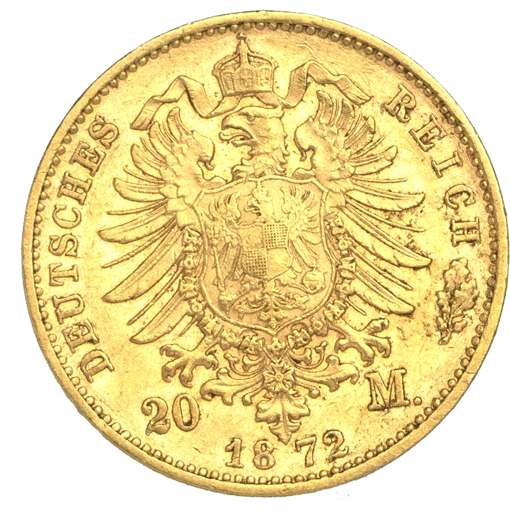 Pièce de monnaie : Allemagne-Royaume de Bavière-20 mark Louis II 1872 Munich