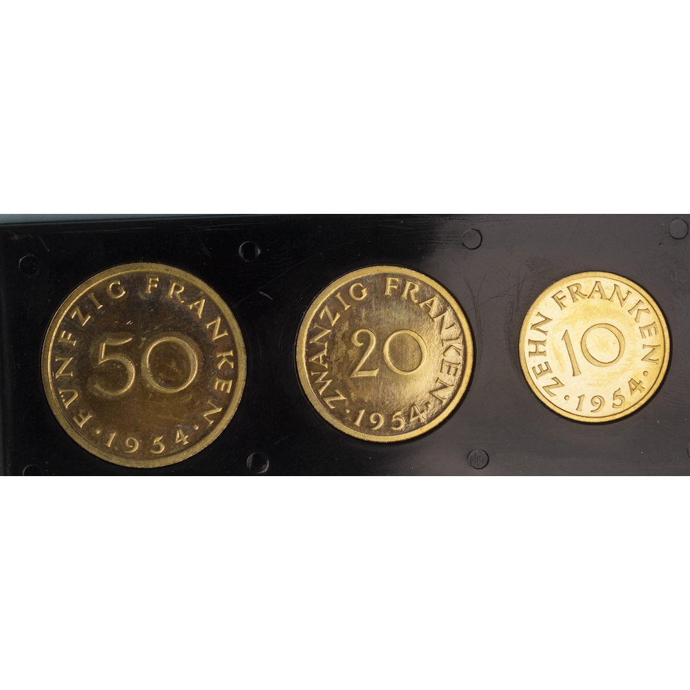 Coffret de la Monnaie de Paris-Essais de 50,20 et 10 Frankens Sarre 1954 Paris