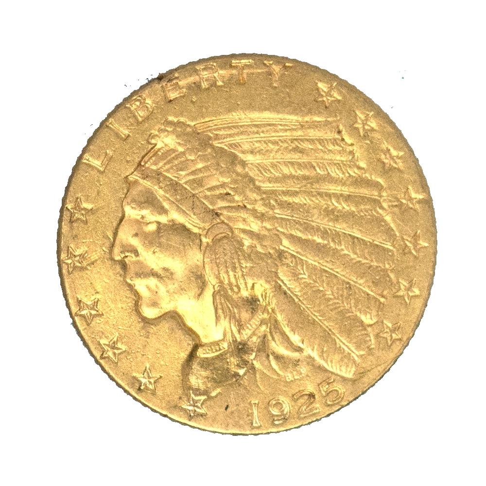 Pièce de monnaie : Etats-Unis- 2,5 dollars tête d'indien 1925 Philadelphie