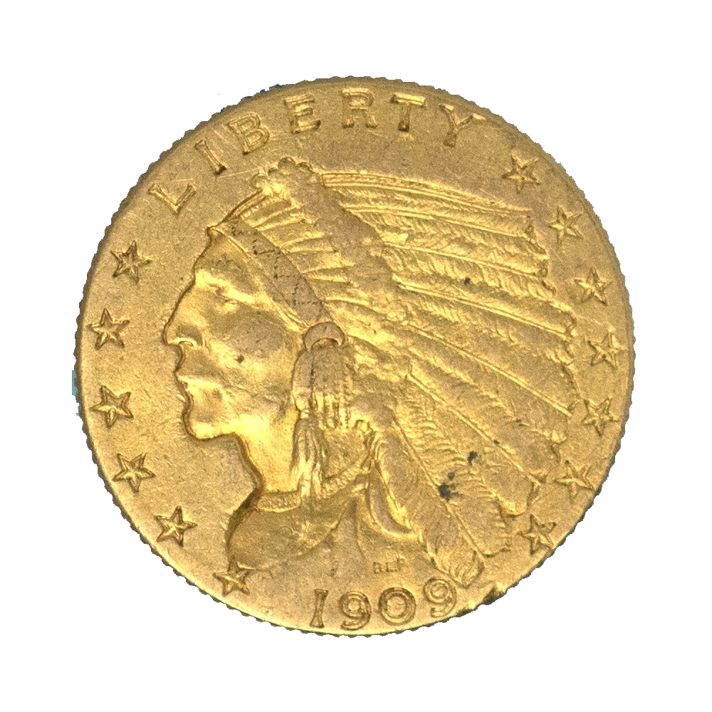 Pièce de monnaie : Etats-Unis- 2,5 dollars tête d'indien 1909 Philadelphie