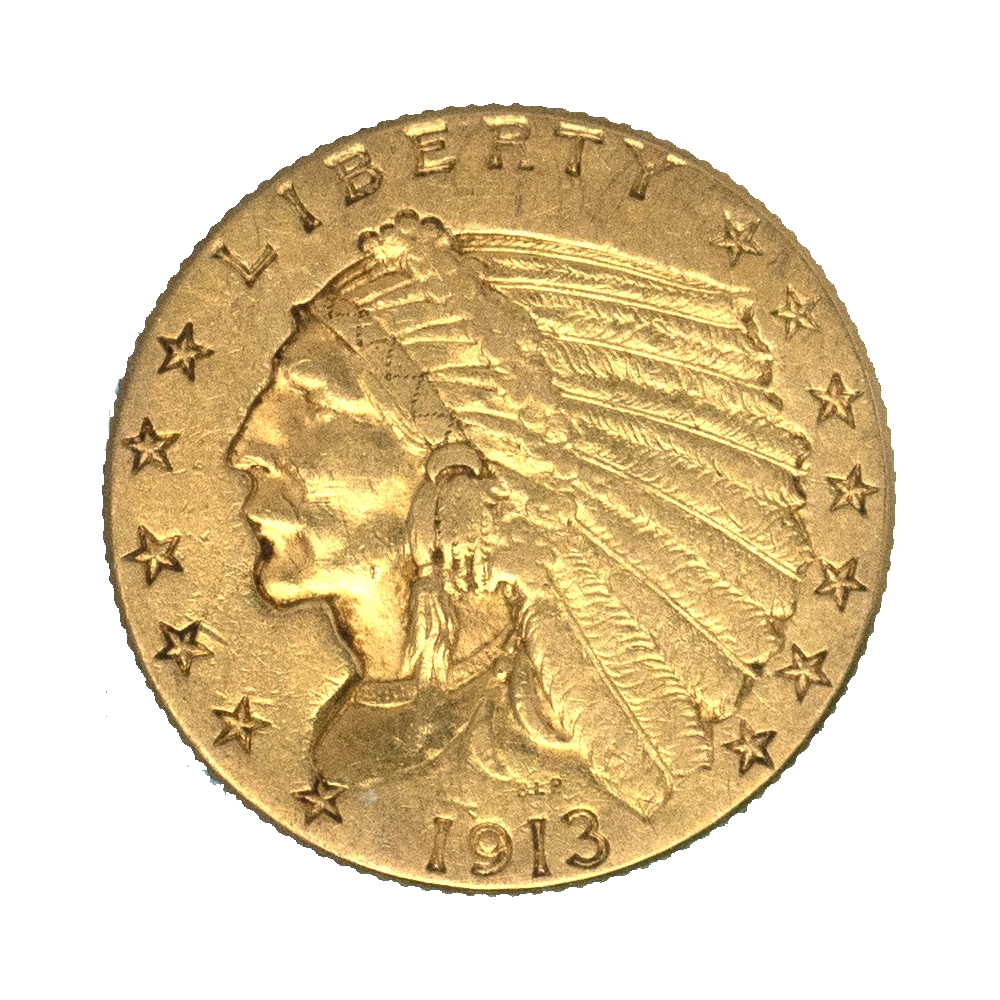 Pièce de monnaie : Etats-Unis- 2,5 dollars tête d'indien 1913 Philadelphie