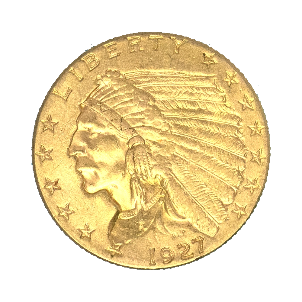 Pièce de monnaie : Etats-Unis- 2,5 dollars tête d'indien 1927 Philadelphie
