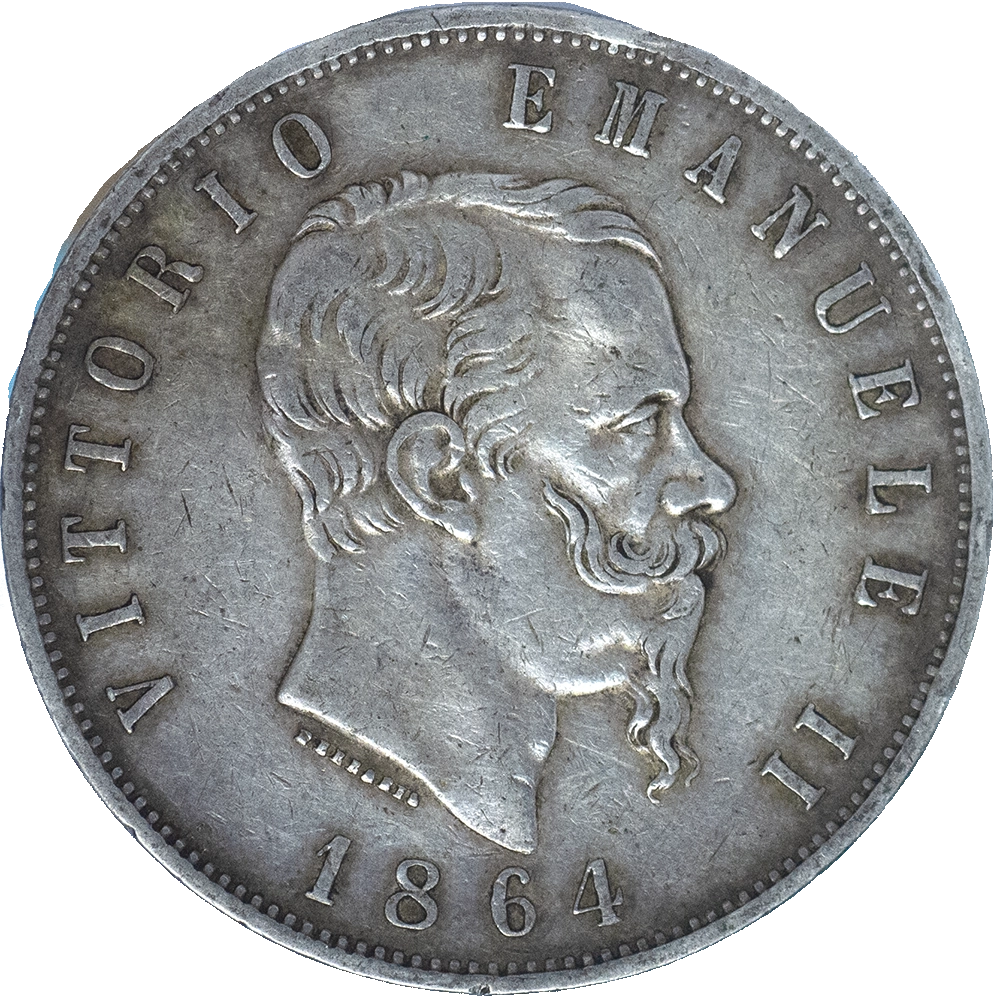 Pièce de monnaie : Italie 5 lire Victor Emmanuel II 1864 Naples