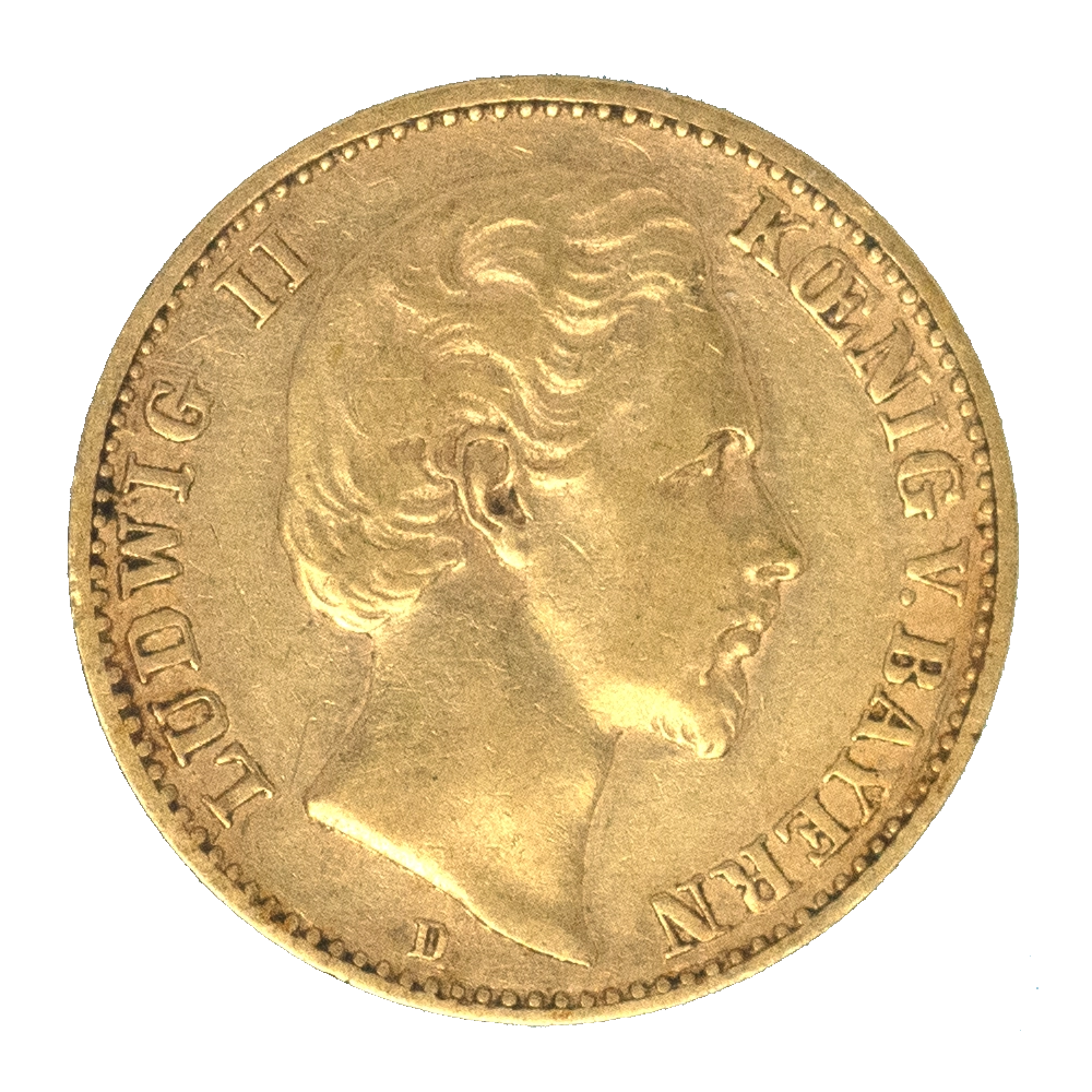 Pièce de monnaie : Allemagne-Royaume de Bavière-Louis II-10 Mark 1878 Munich