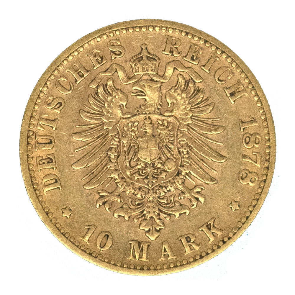 Pièce de monnaie : Allemagne-Royaume de Bavière-Louis II-10 Mark 1878 Munich