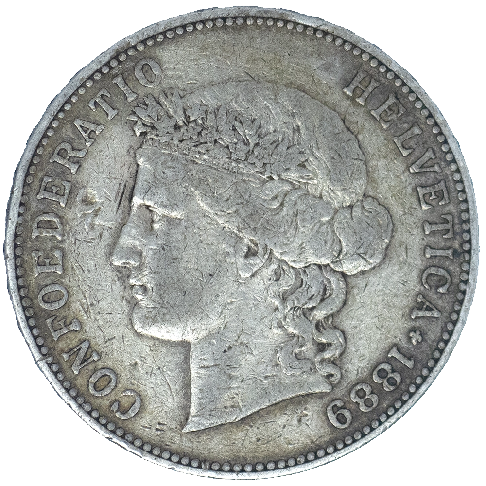 Pièce de monnaie : Suisse-5 Francs Confédération Helvétique 1889 Berne